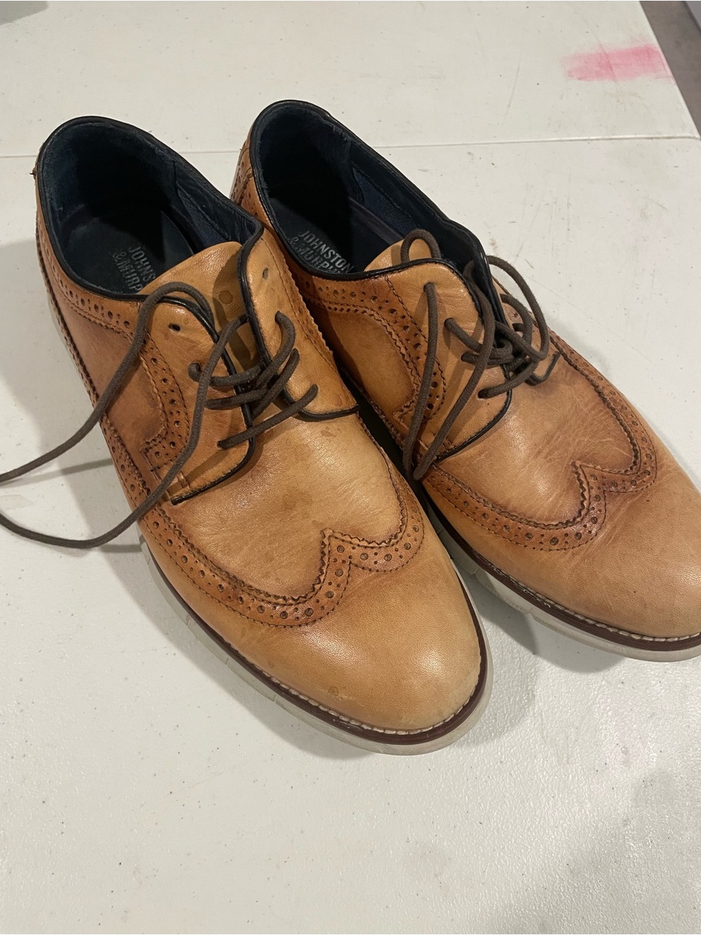 Leather Wingtip Derby Shoes in Tan